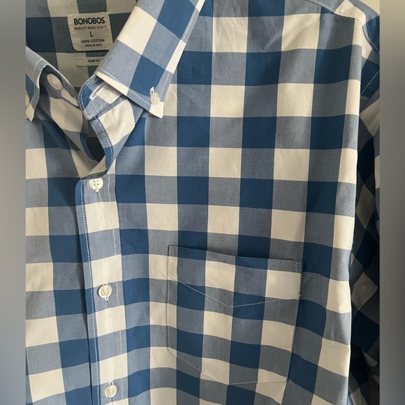 BONOBOS blue gingham button down shirt, slim fit, size Large - Picture 6 of 6